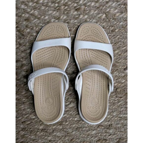 Crocs Cleo White Sandals Slides Comfort Shoes Womens 8 Beach Travel Vacation - Picture 4 of 9